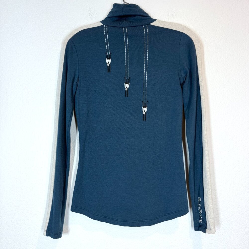 AlpnRock Embroidered Top Shirt Long Sleeve Teal Blue Ski Turtleneck XS